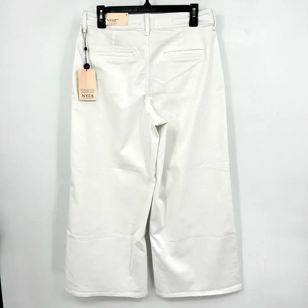 NYDJ Women's Mona Wide Leg Ankle Jeans Size 8 Optic White Denim Trouser NWT